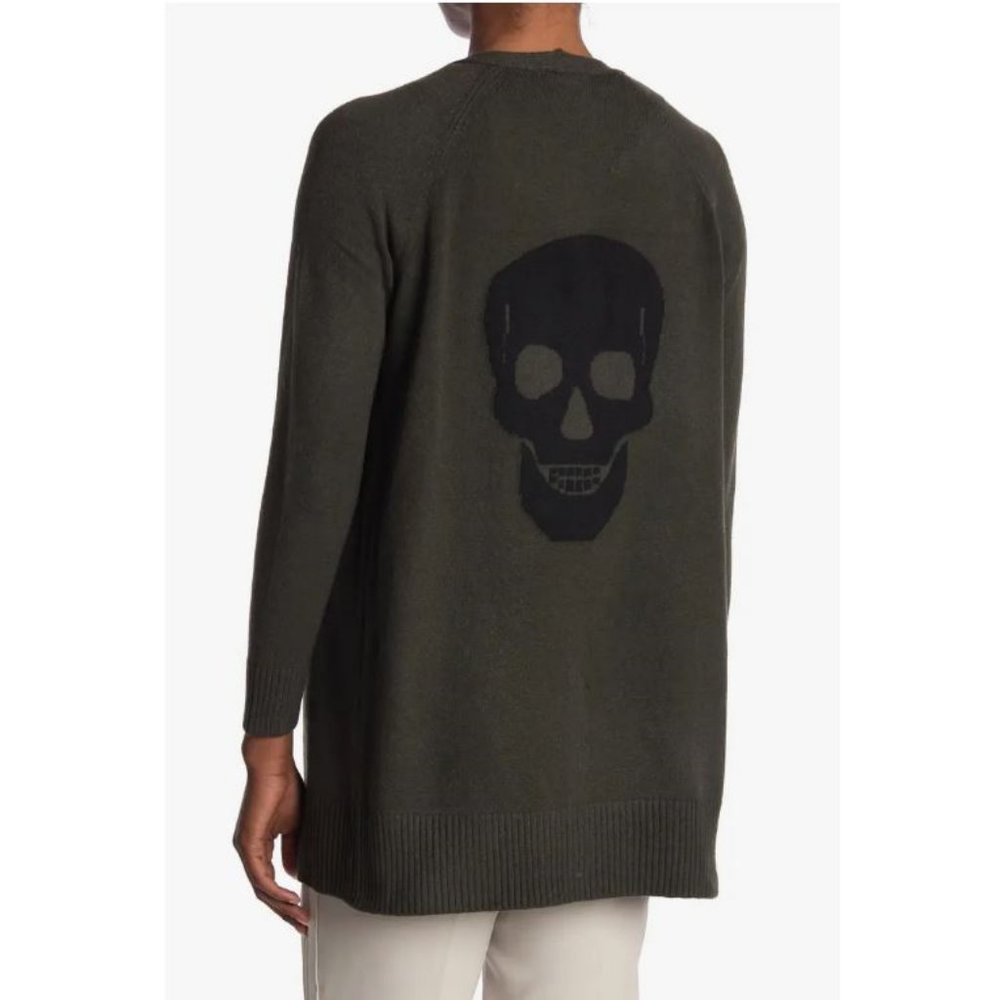 Sweet Romeo Green Skull Open Front Long Cardigan